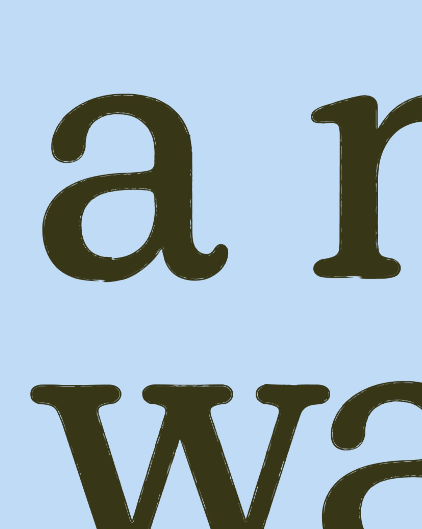 Close crop of Dwell's olive serif headline type, a new way, on pale blue