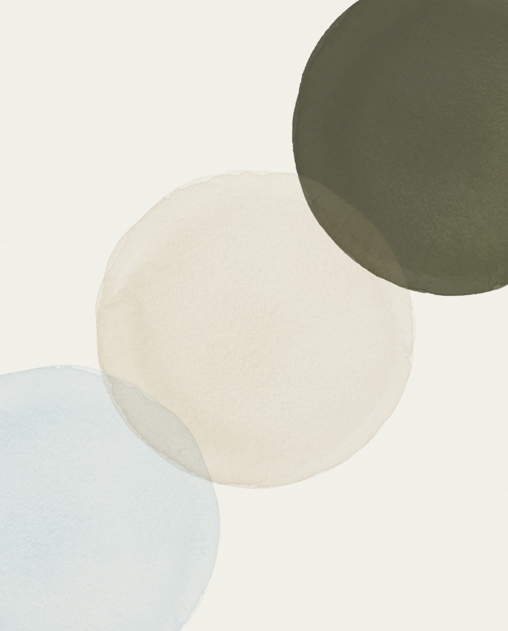 Dwell colour palette as overlapping watercolour circles in pale blue, sand and olive