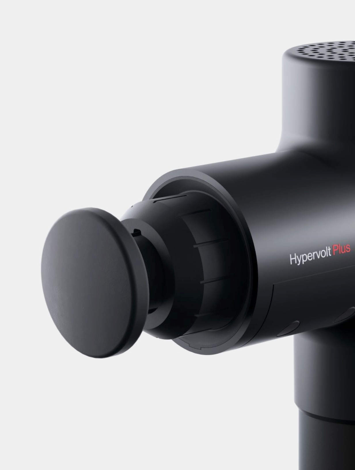Close-up of the black Hypervolt Plus massage gun head