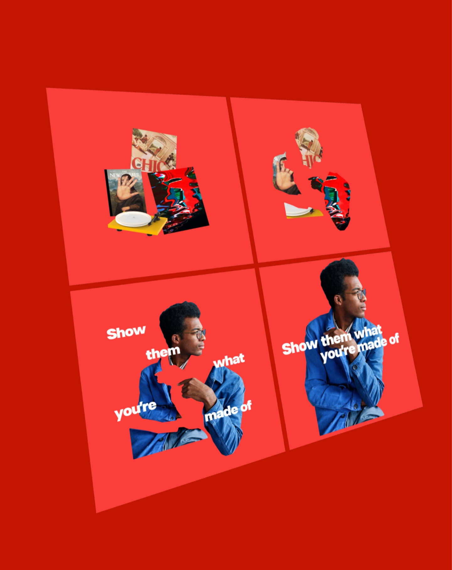Four Linktree social frames on red building a creator collage and the line Show them what you're made of